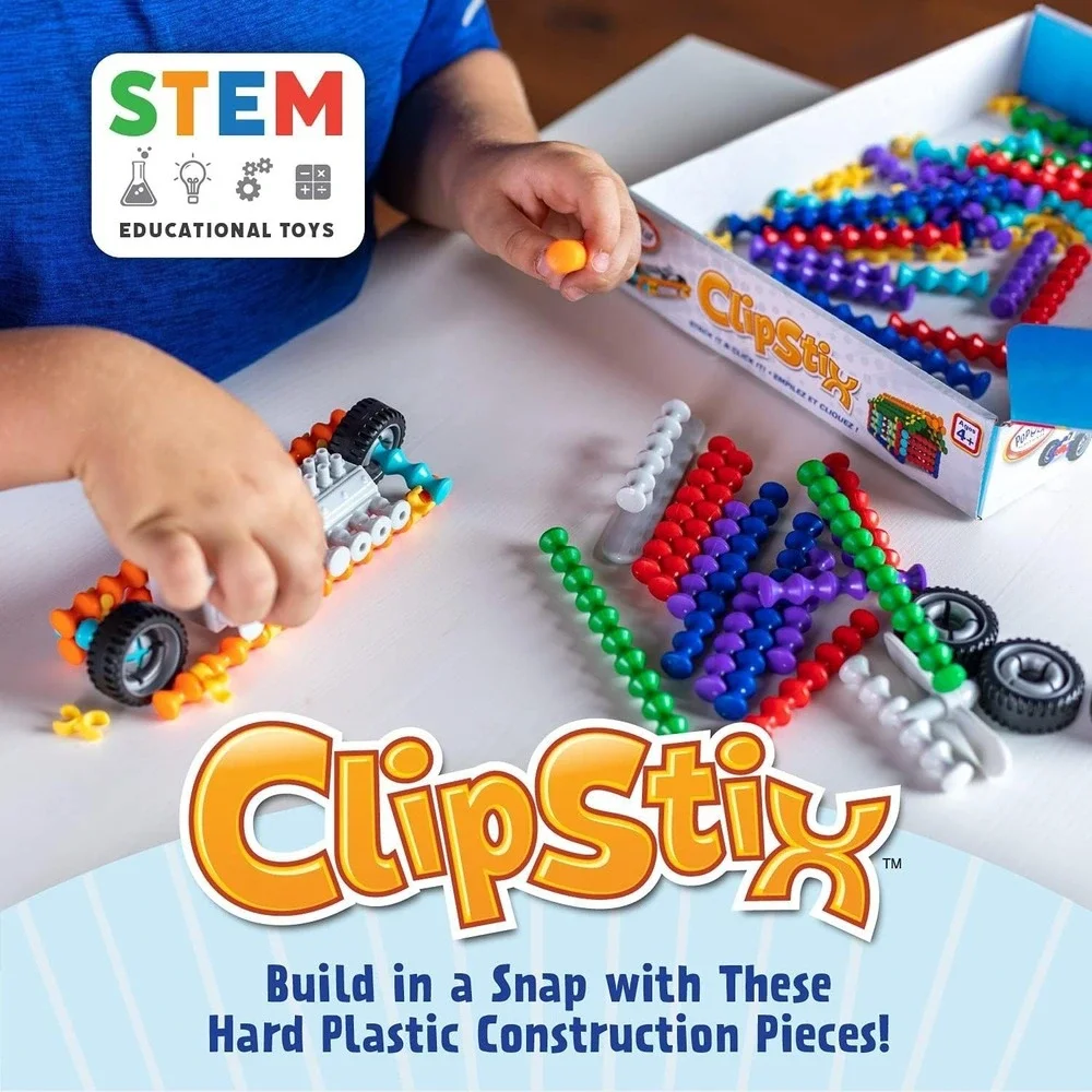POPULAR PLAYTHINGS Clipstix Construction Toy 100 Pieces Build a car or house etc